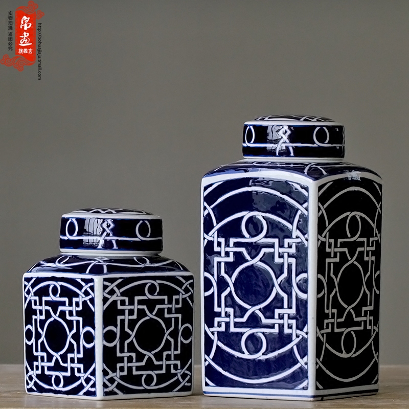 Jingdezhen blue and white porcelain home decoration furnishing articles blue - and - white ceramics European - style home sitting room example room storage tank process