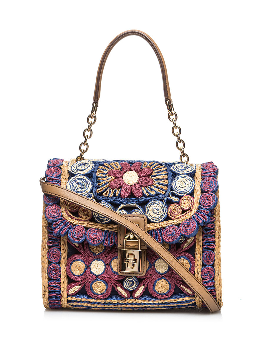Dolce&Gabbana 紫色花朵编织翻盖锁扣手提肩包