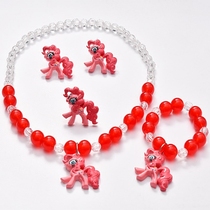 Pony Bichet Princess Necklace Set Beaded Bracelet Ring Ear Clip Girl Accessories Pony Cartoon Pendant Jewelry