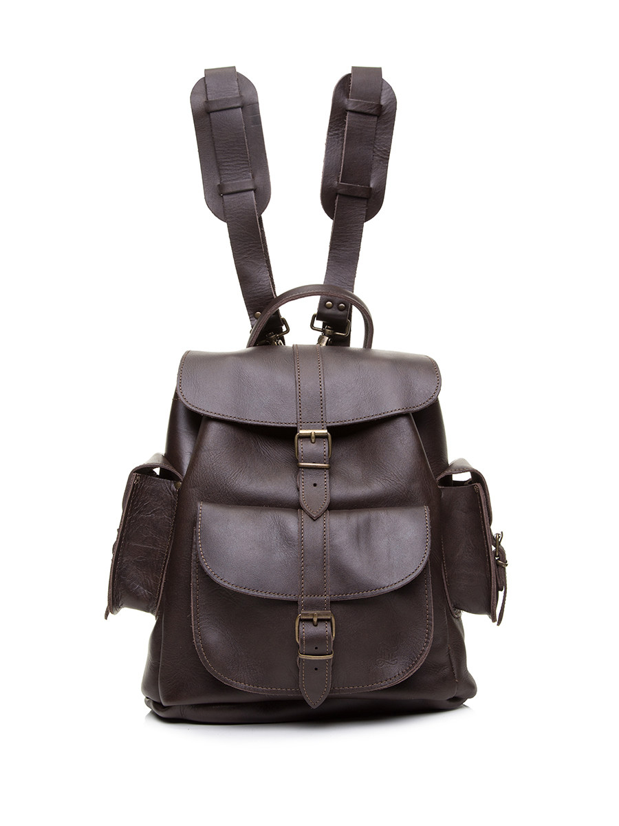 Grafea 棕色针扣搭带双贴袋双肩包