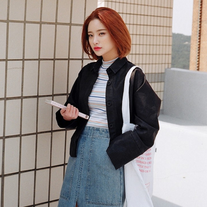 韩国stylenanda官方正品 加长袖设计暗扣光泽感夹克
