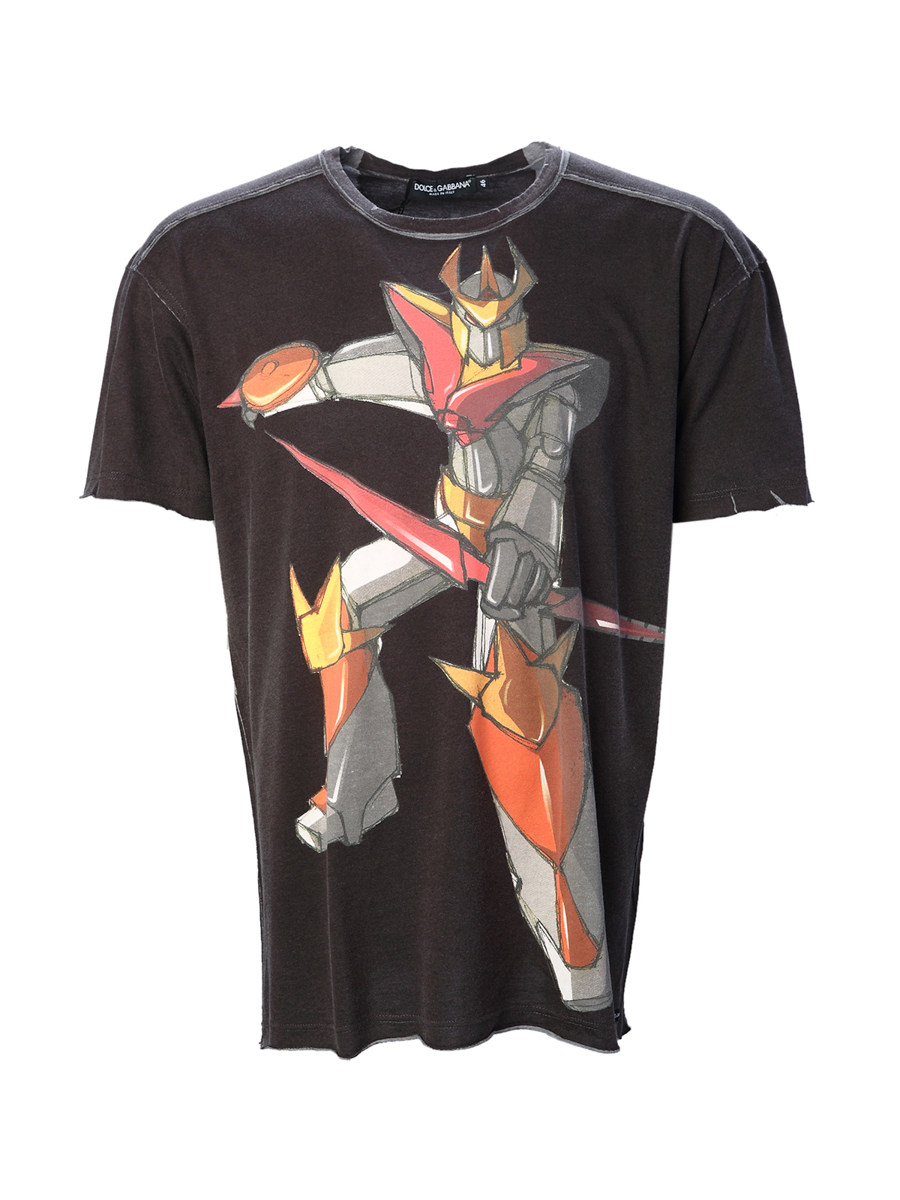 Dolce&Gabbana 棕黑色圆领印花短袖T恤