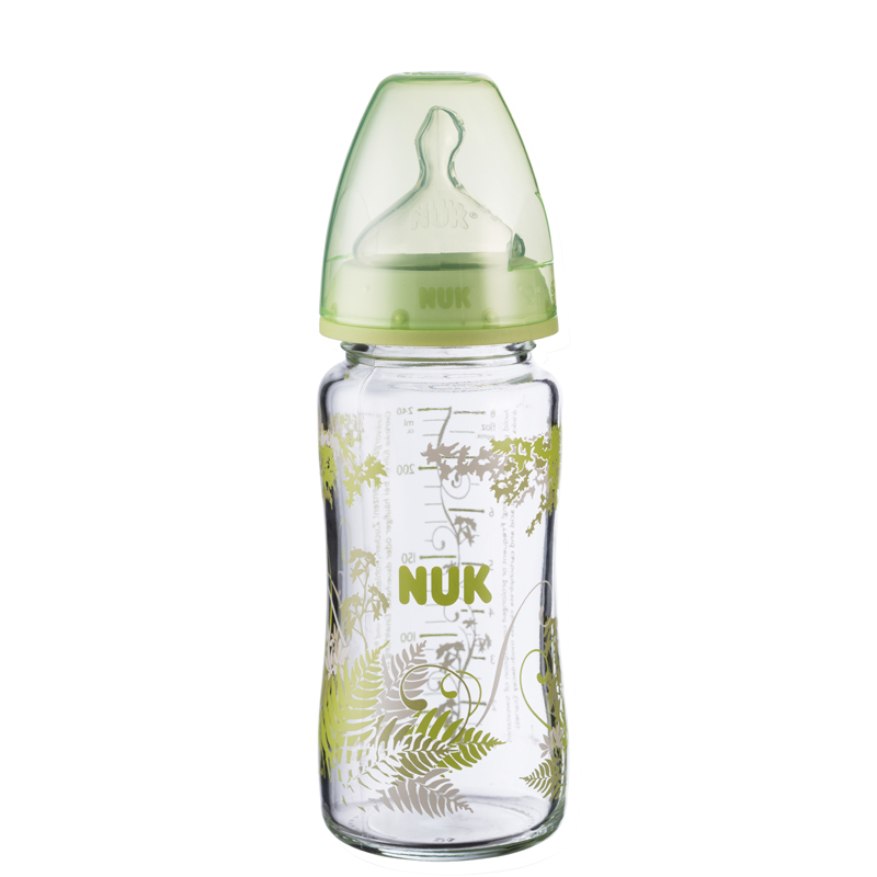 德国NUK玻璃奶瓶NUK宽口玻璃240ML硅胶奶嘴2号中圆孔宝宝奶瓶