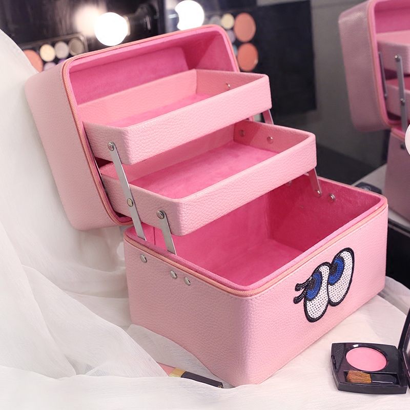 Good-looking makeup bag Korean cute women portable large capacity waterproof makeup box Multi-layer skin care products storage bag box