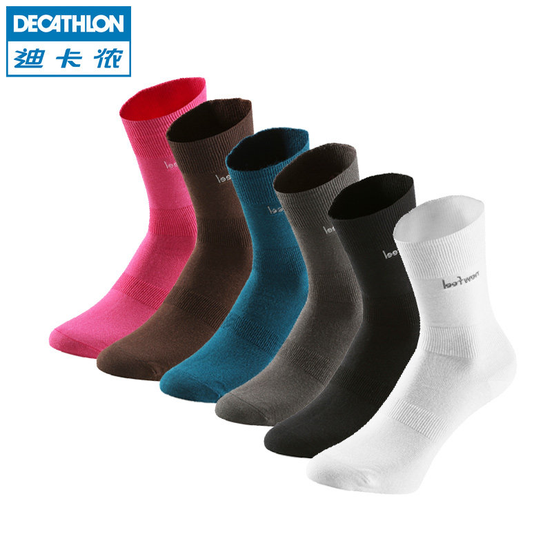 迪卡侬春夏运动袜子男女情侣多色透气亲肤中筒棉袜NEWFEEL