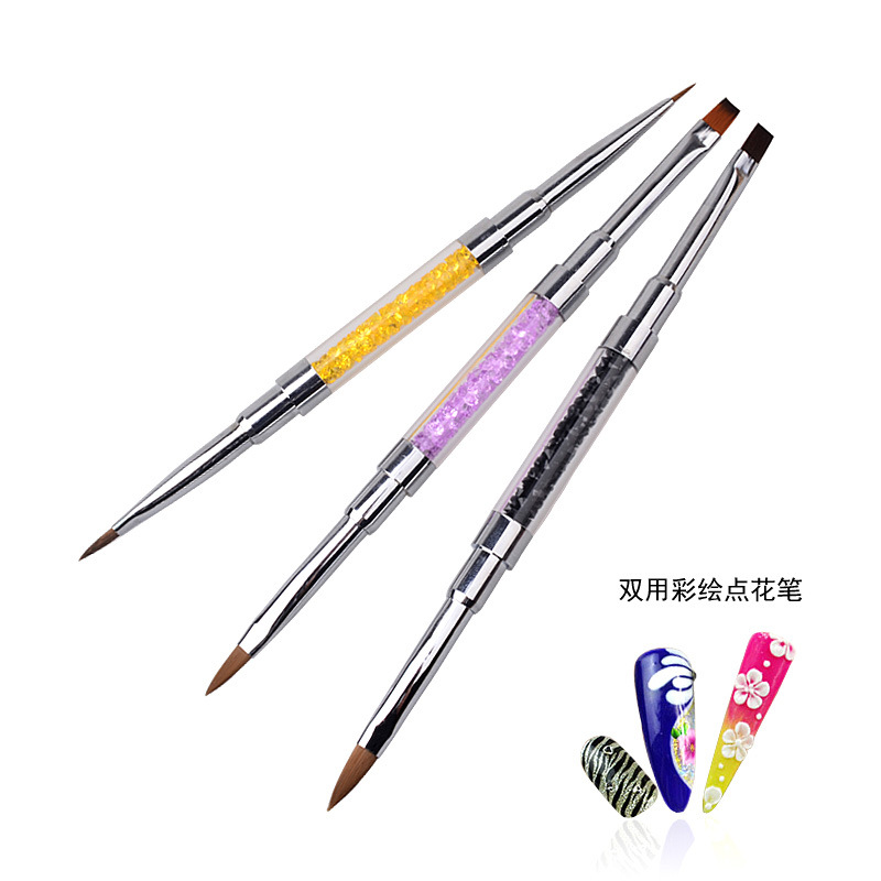 Temix美甲工具新款镂空雕刻压花笔美甲 水晶版 双头雕花排笔彩绘