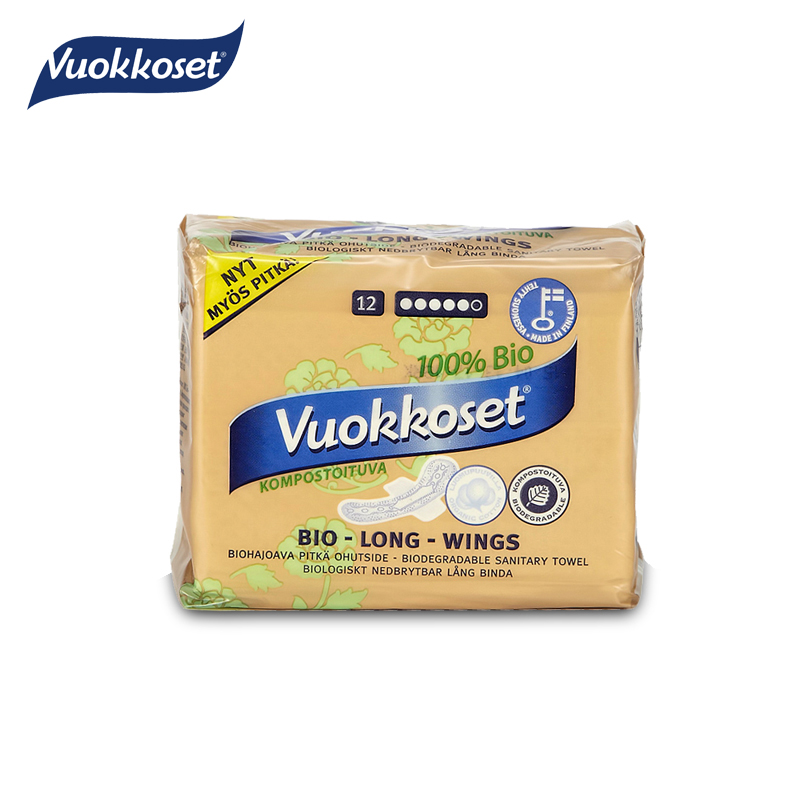 Vuokkoset维可丝 进口天然棉面卫生巾285mm*12片日用加长护翼型