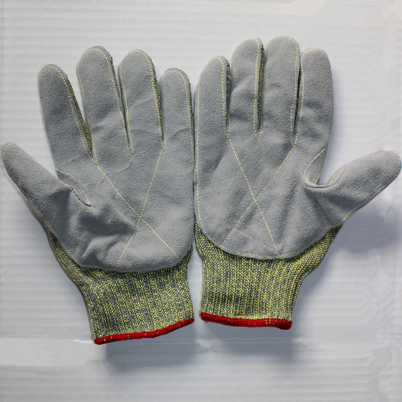 Patch leather wire gloves Real cowskin anti-piercing gloves Anti-cutting gloves Wear gloves Strengthen and strengthen insulation