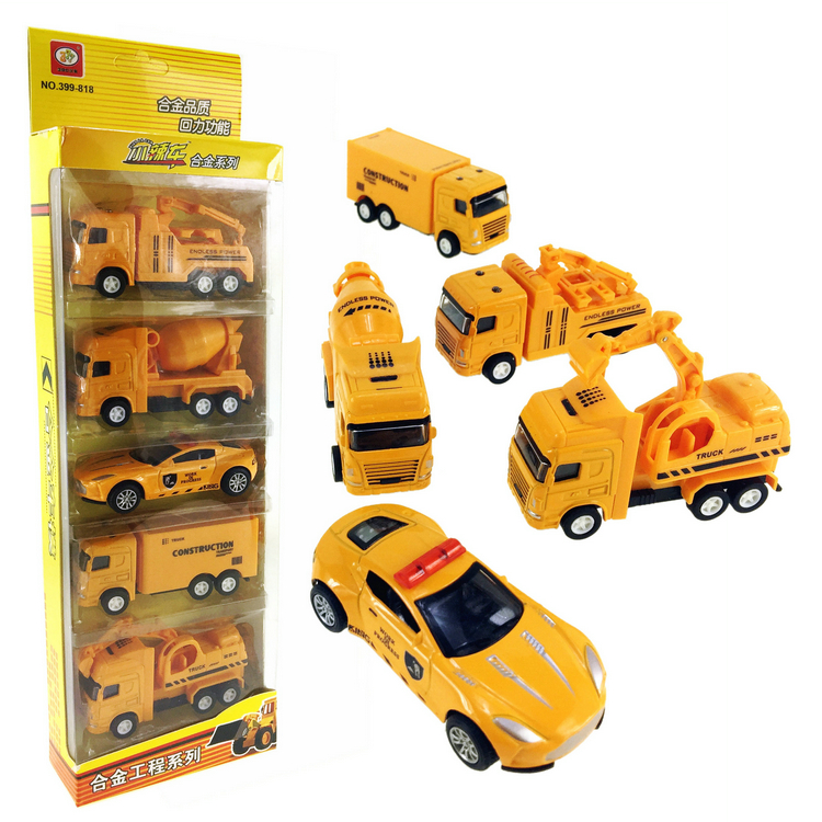 Five pieces of alloy simulation car model 399-818 pull back engineering car toy inertia toy mixed batch of children's toys