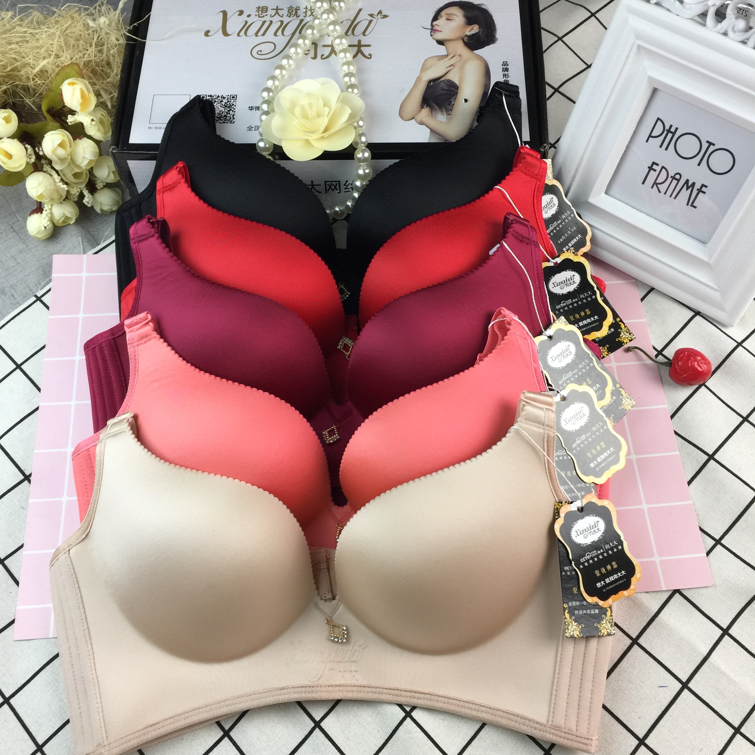 To the large official no trace steel-free bra set upgrade thin woman breathable large breathable bra gathering underwear