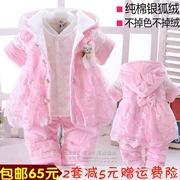 Quần bé gái mùa thu đông 0-1-2 tuổi Bộ đồ ba mảnh cho bé 3-6-9 tháng Quần áo cotton cho bé