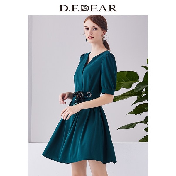 D．F．DEAR 德菲蒂奥 18年新款 1V领短袖雪纺连衣裙 天猫优惠券折后￥189包邮（￥339-150）