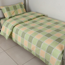 Cotton sheets Single student dormitory upper and lower paved twill yellow green grid quilt cover pillowcase 1 2 bed three-piece set