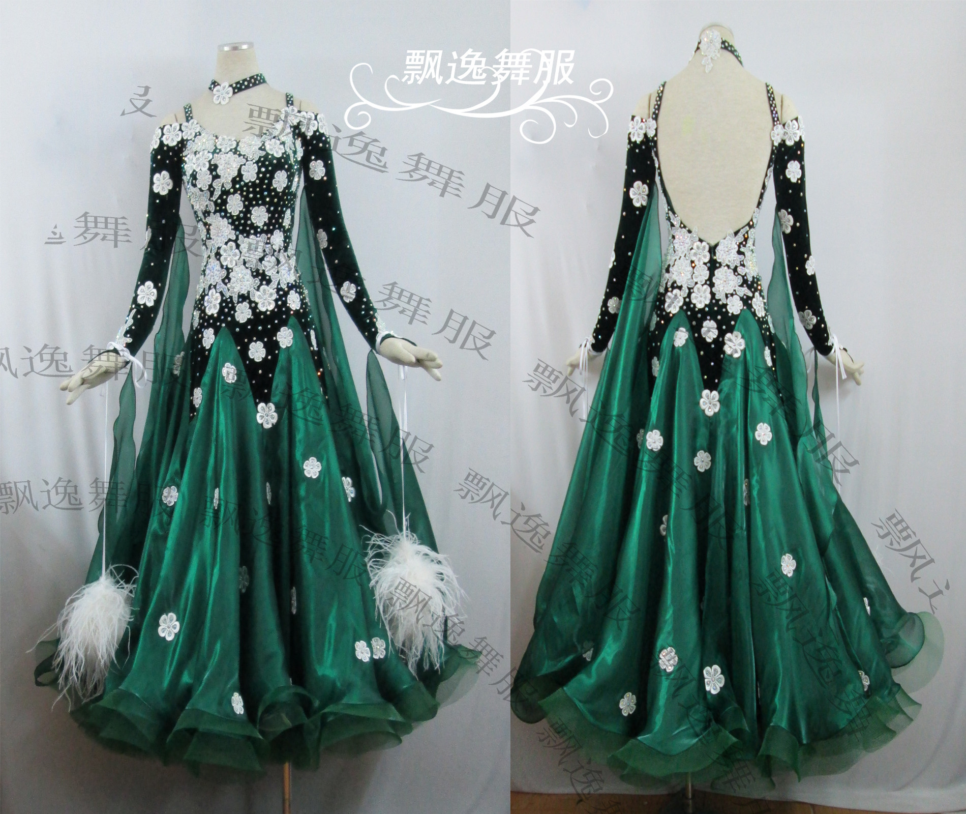 High End Custom National Label Competition Dress New Morden Dance Performance Suit Women Tango Waltz Fur Non Flush