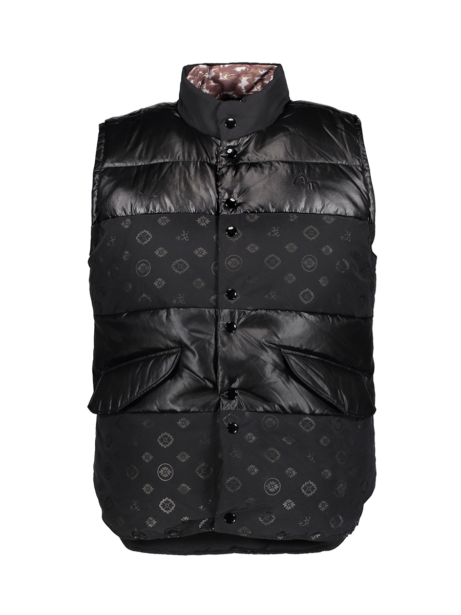 Evisu 黑色拼接式印花羽绒马夹