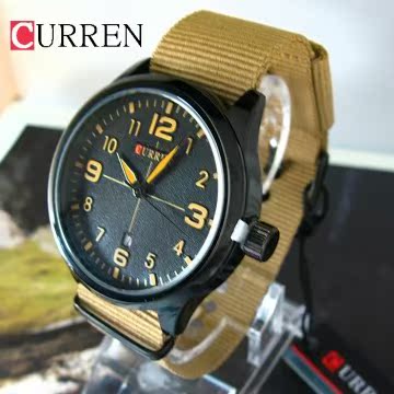 台湾官网直邮进口CURREN质感经典军风帆布表