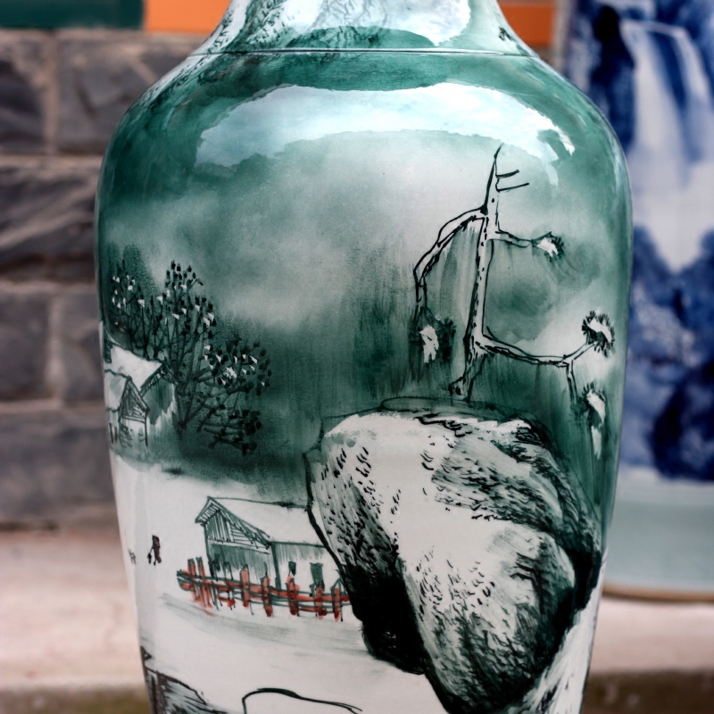 Jingdezhen hand - made the sitting room of modern Chinese landscape painting of large vase household ceramics furnishing articles hotel decoration