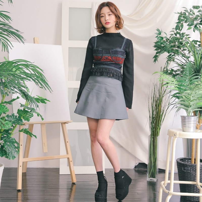 韩国stylenanda官方正品 时尚腰带装饰A字短裙