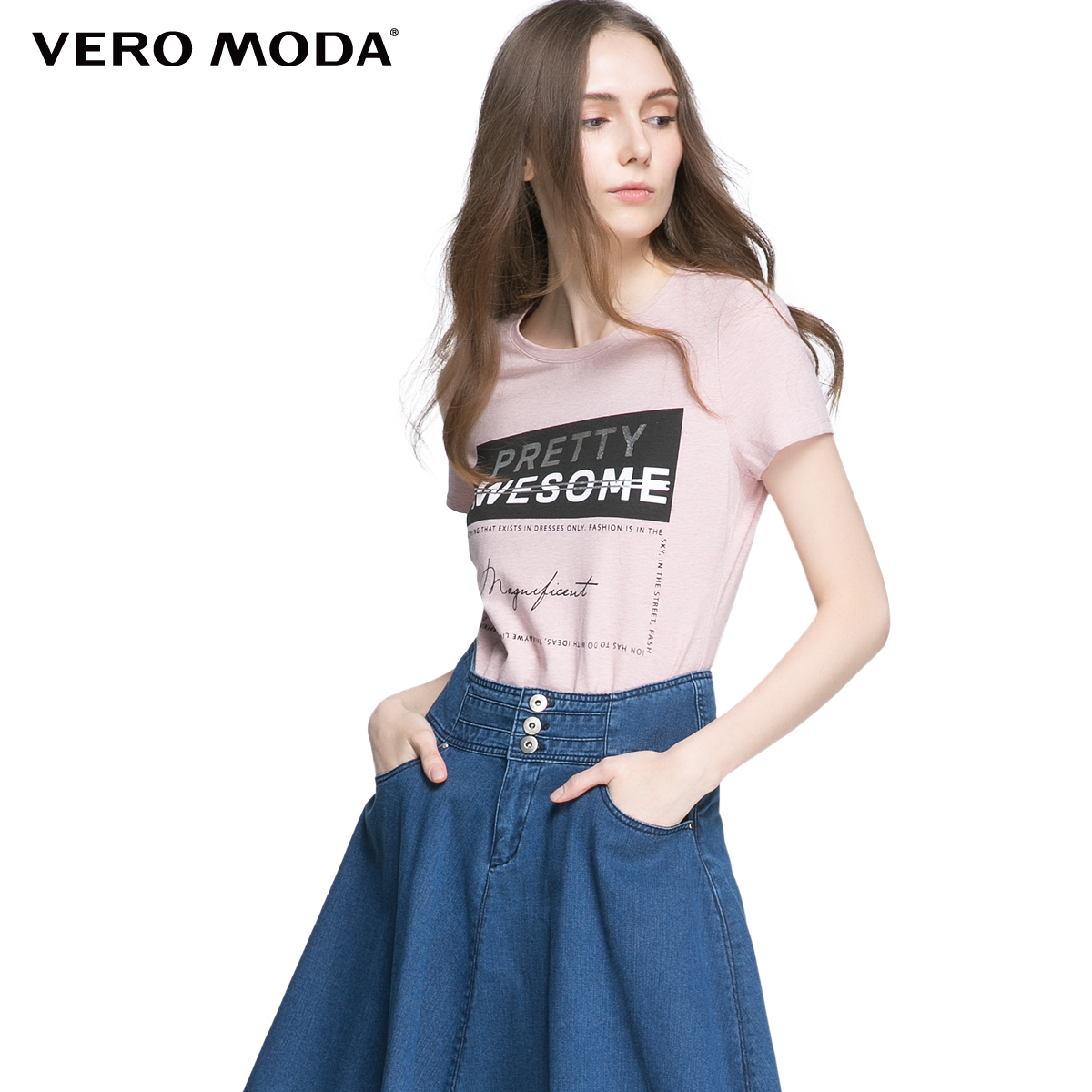 Vero Moda前胸字母印花装饰修身版型棉弹T恤|316201053