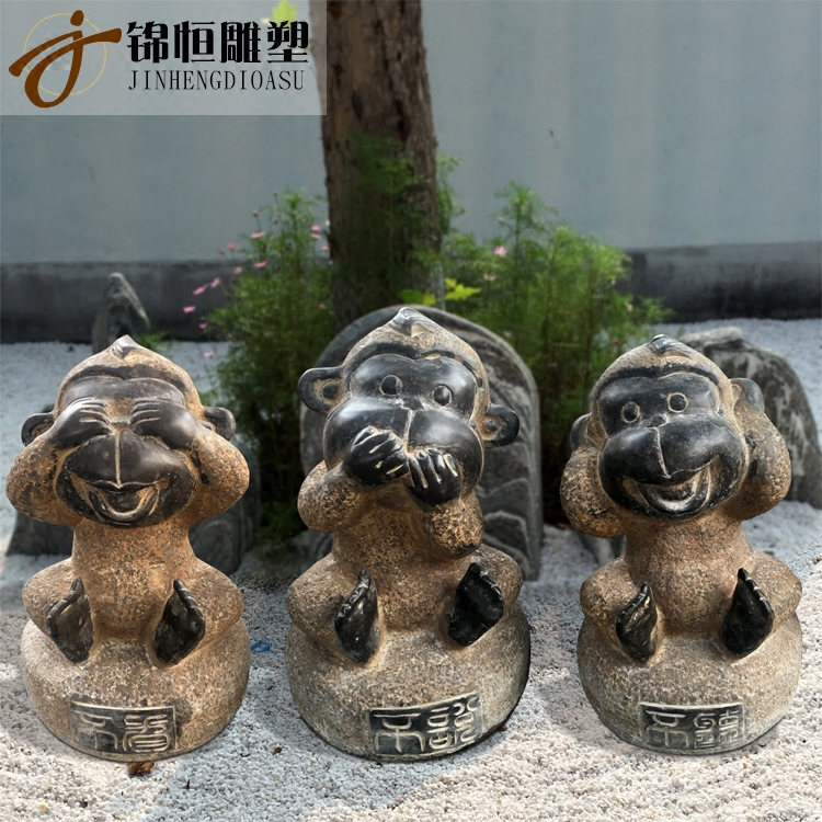 Stone Sculpture Four No Monkey Imitation Ancient Animal Sculpture Cute version Qingshi to make old office Courtyard Home Residence Decoration Pendulum custom