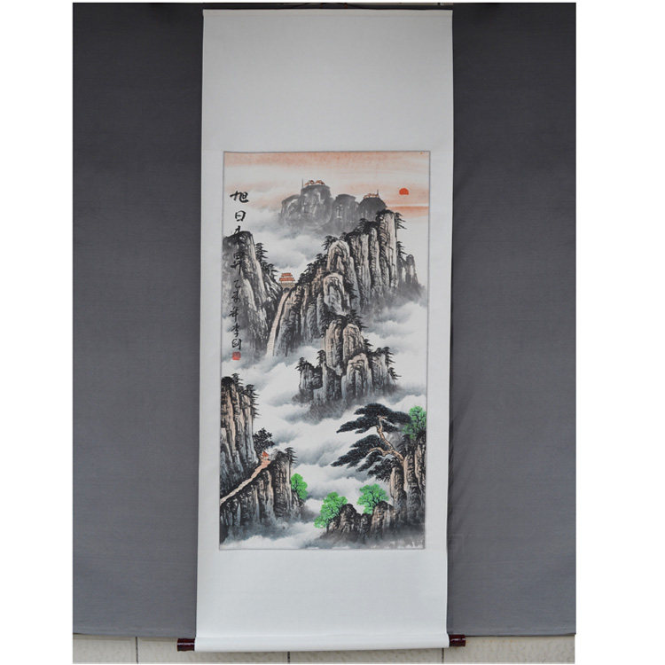 Famous pure hand painted landscape painting Landscape Painting aisle frescoed upright version Taishan by mountain hanging painting framed scroll Xuanguan Decorative Painting