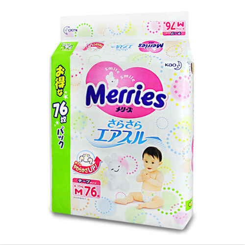 日本原装进口Merries花王妙而舒纸尿裤 尿不湿 加量M76片6-11kg