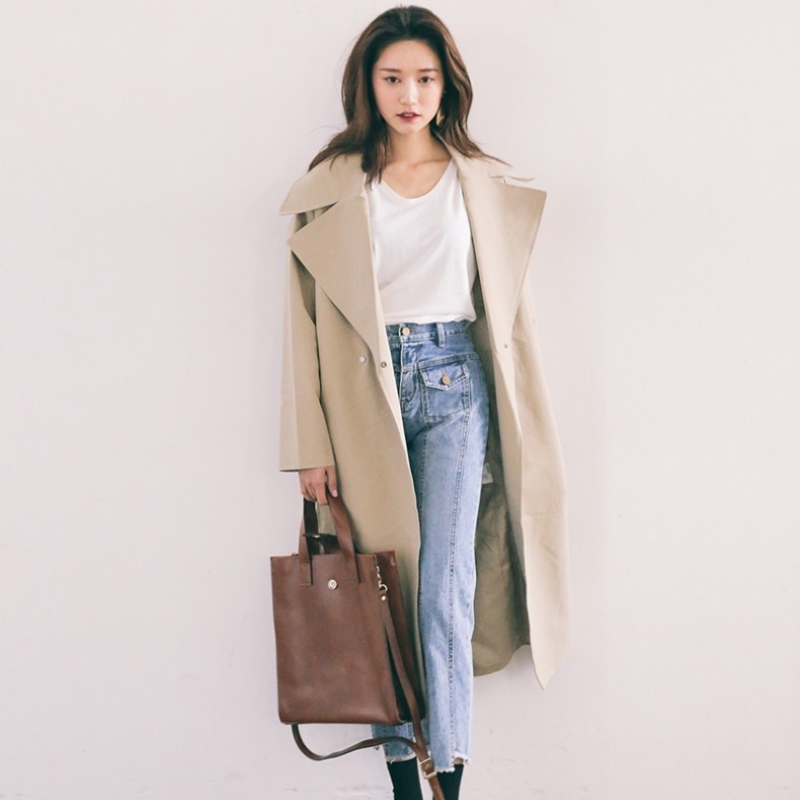 韩国stylenanda官方正品 车线点缀and个性裤脚牛仔裤-牛仔蓝色