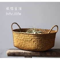 Japanese pastoral handmade seaweed woven binaural storage basket Fruit and vegetable sundries finishing basket Storage small basket