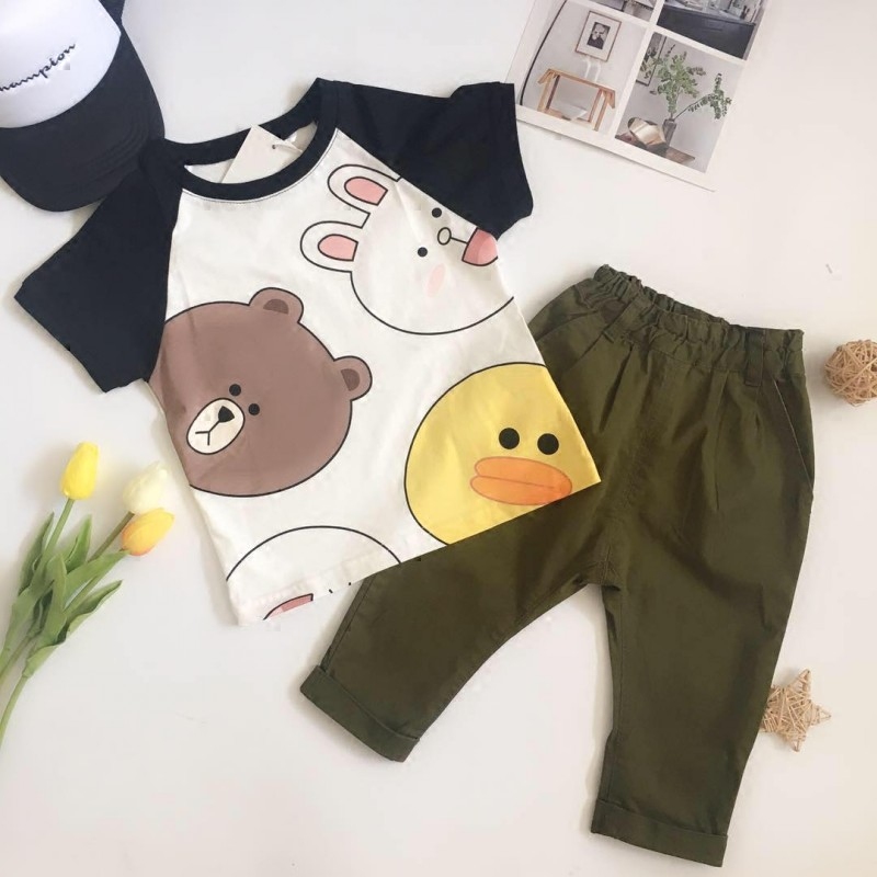 Dun Dun summer new products Men's and women's children's cartoon pattern active printing pure cotton raglan short-sleeved T-shirt Children's short-sleeved