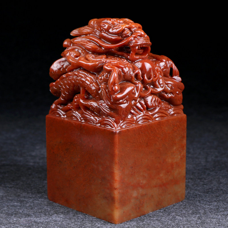 Jade seal Seal carving Big seal Shoushan custom boutique Dragon opera beads collection Calligraphy and painting method Name idle hand bag lettering