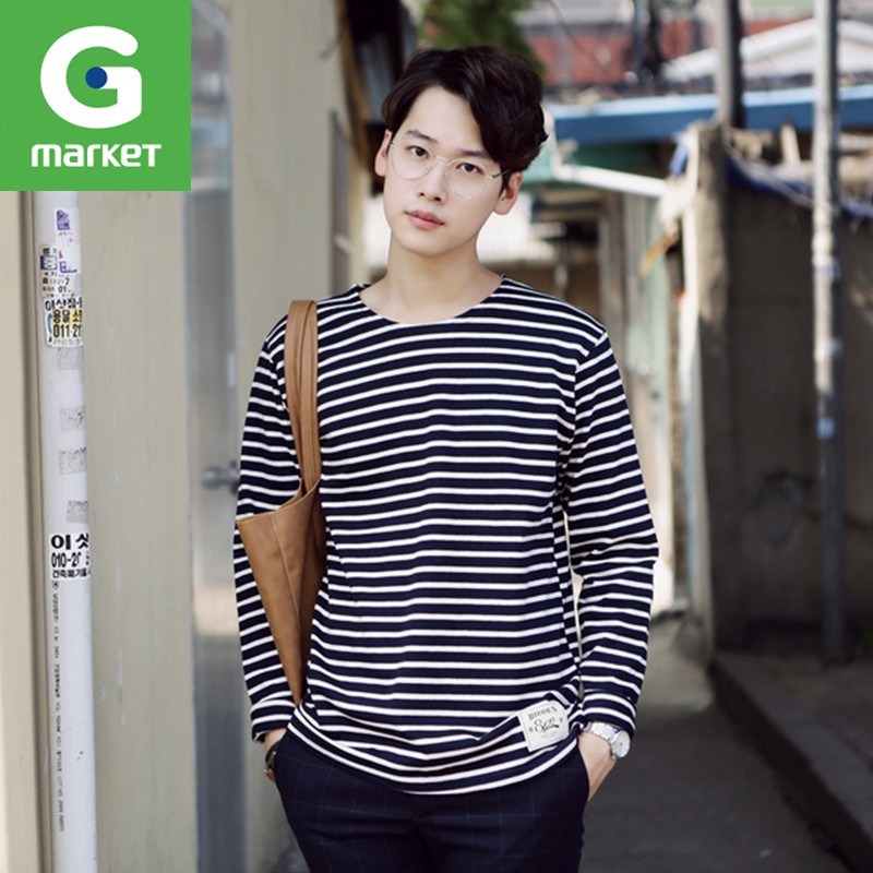 韩国新品 男装[JOGUNSHOP]圆领韩版条纹纯棉简约时尚长袖T恤