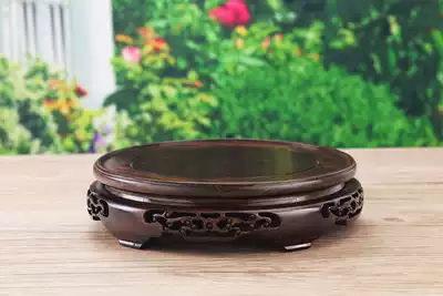 Black acid branch hollow carved base Solid wood round wooden seat Handicraft decoration tray Pangu playing stone Jade base