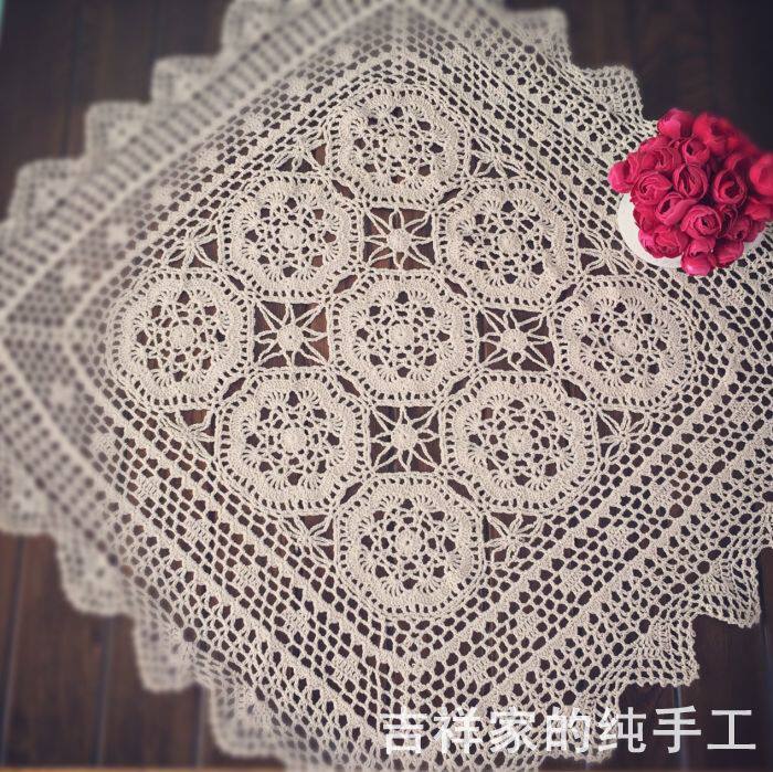 Handcrafted Crochet Hook Flower Sofa Towel Pure Cotton Woven Hollowed-out Cloth Art Table Cloth Universal Cover Towel Rice White 70C Positive Square