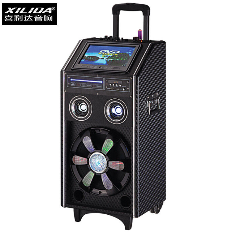 Xilida outdoor multi-functional mobile trolley battery audio square event stage speaker DVD9 inch display