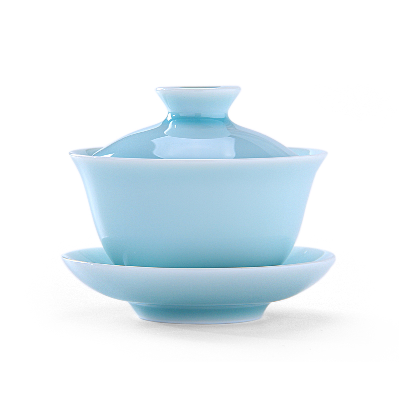 Mingyuan FengTang little kwai celadon ceramics tureen three bowls of kung fu tea tea bowl worship guanyin tea bowl powder blue