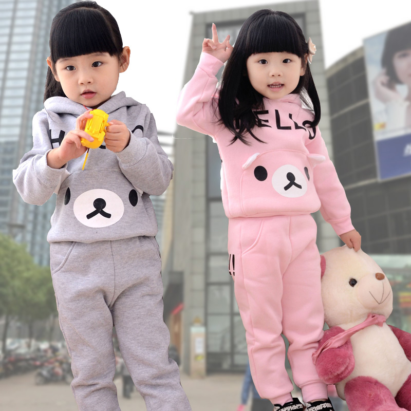 Children's clothing girl 2017 autumn and winter new little girl two sets of thick plus velvet 2-3-4-5-6-7 years old tide