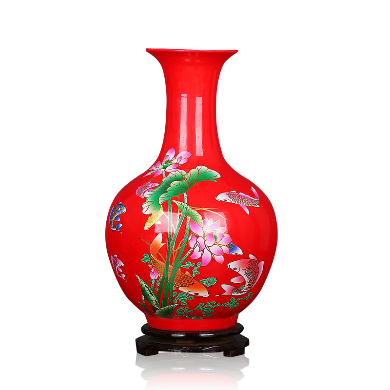 Wedding pendulum Jingdezhen Jingdezhen Festive Big Pink Lotus Flowers Year After Year With Fish Vase Swing pieces Porcelain Ware