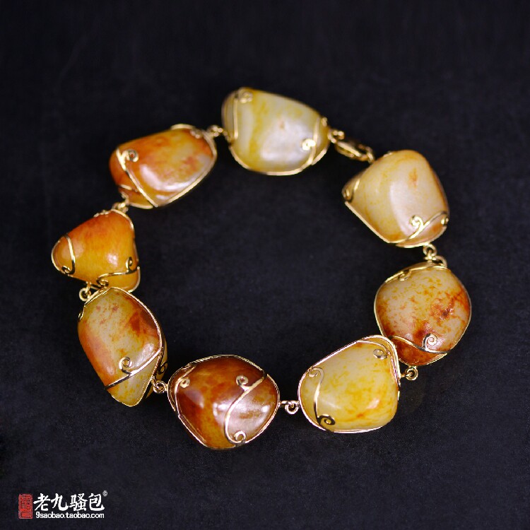 (Seeds handmade) Xinjiang and Tian Yuseed Red Gold Peel Goat Fat Jade 8 110 49g rare