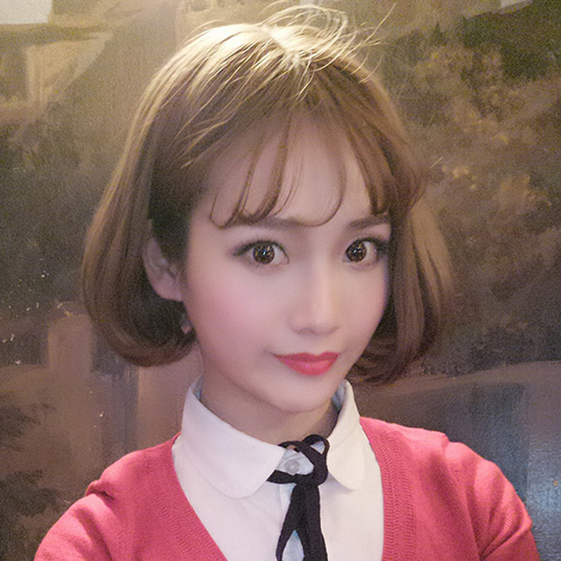 假发女空气刘海短发短卷发内扣微卷蓬松BOBO头整顶假发头套