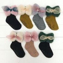 Spot 18 new products for children and girls sweet plush bow socks five-pointed star embellishment multi-color