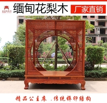Red Wood Furniture Myanmar Flowers Pear Wood Shelving Bed Chinese Minqing Classical Double Man Bed Wedding Bed Solid Wood Bed Princess Bed