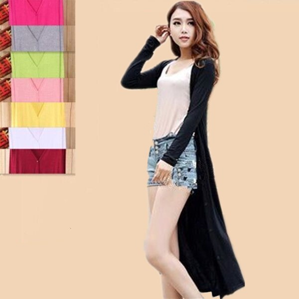 Korean Style Summer Modal Mid-Length Ultra-Thin Sun Protection Clothing for Women, Long-Sleeved Cardigan, Windbreaker, Air-Conditioning Shirt, Shawl