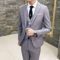 Bộ đồ vest nam ba mảnh phiên bản Hàn Quốc của bộ đồ công sở tự trồng phù hợp với bộ đồ chuyên nghiệp mặc đẹp nhất chú rể kết hôn quần baggy nam