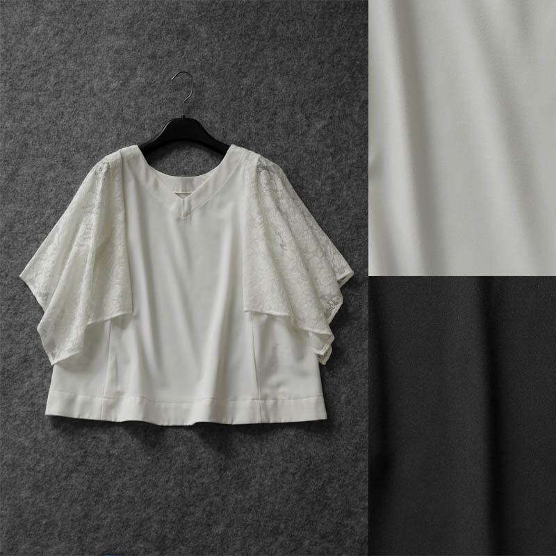 030B 0712 Hollow lace raglan half sleeves with a sense of design, large loose pullover shirt