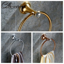European style full copper rose gold crystal towel ring bathroom hardware pendant towel rack hanging bath towel hanging toilet brush