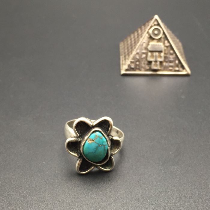 Vintage Western Retro 1970s American Indian Indian Turquoise 925 pure silver sign ring woman