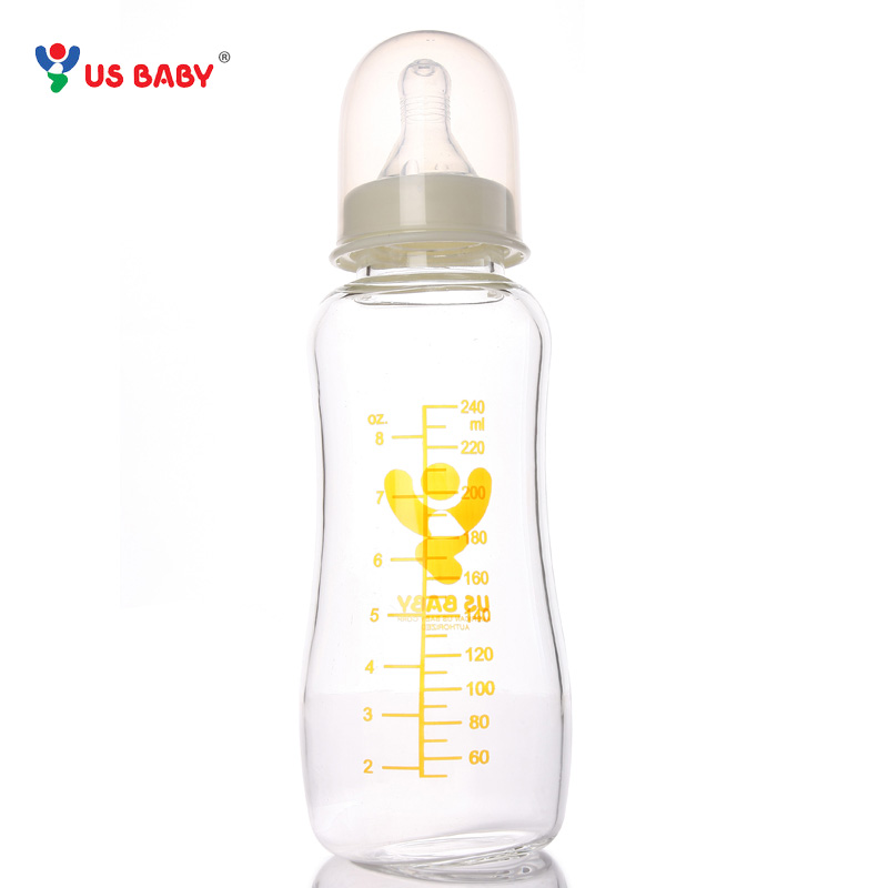 母婴用品 优生宝宝一般口径超耐温玻璃奶瓶 L型 240ML