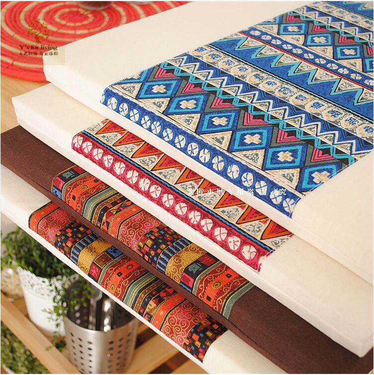Bohemian chair cushion cushion with sponge core exotic Southeast Asian customs triangle unwashed and spliced dining chair cushion breathable