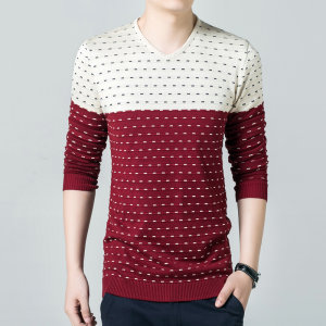 沃首秋冬新款韩版休闲毛衣青少年学生圆领条纹打底针织衫男装潮流