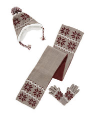 Комплект из двух частей 现货！mothercare加绒毛线针织雪花绒球保暖秋冬帽子围巾手套0147